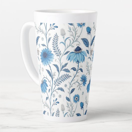 Chinoiserie Blue Echinacea Pattern カフェラテマグ (左アングル)