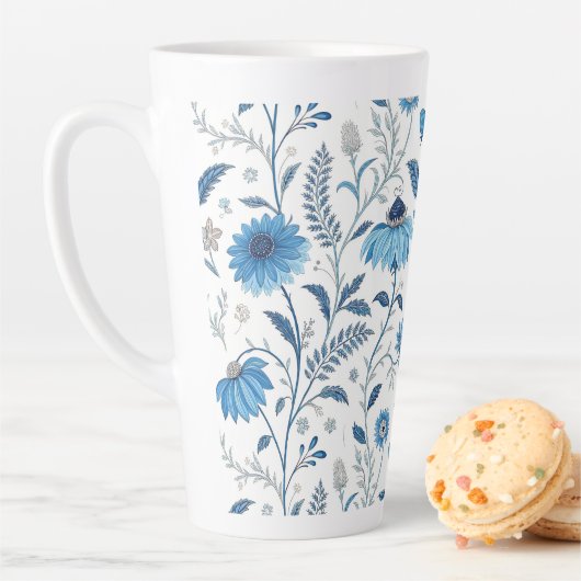 Chinoiserie Blue Echinacea Pattern カフェラテマグ (インサイチュ)