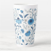 Chinoiserie Blue Echinacea Pattern カフェラテマグ (正面)