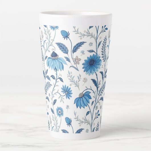 Chinoiserie Blue Echinacea Pattern カフェラテマグ (正面)
