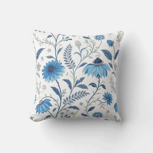 Chinoiserie Blue Echinacea Pattern クッション (正面)
