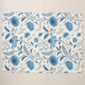 Chinoiserie Blue Echinacea Pattern シェルパブランケット (正面(横))