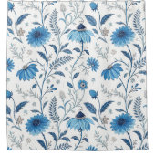 Chinoiserie Blue Echinacea Pattern シャワーカーテン (正面)