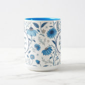 Chinoiserie Blue Echinacea Pattern ツートーンマグカップ (中央)
