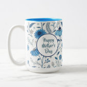 Chinoiserie Blue Echinacea Pattern ツートーンマグカップ (左)