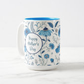 Chinoiserie Blue Echinacea Pattern ツートーンマグカップ (正面左)