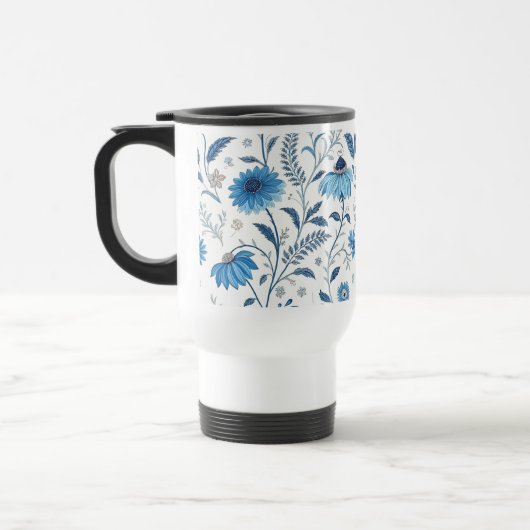 Chinoiserie Blue Echinacea Pattern トラベルマグ (左)