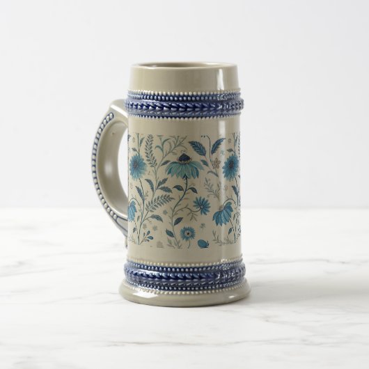 Chinoiserie Blue Echinacea Pattern ビールジョッキ (正面左)