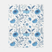 Chinoiserie Blue Echinacea Pattern フリースブランケット (正面)