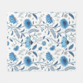 Chinoiserie Blue Echinacea Pattern フリースブランケット (正面(横))