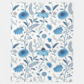 Chinoiserie Blue Echinacea Pattern フリースブランケット (正面)