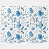 Chinoiserie Blue Echinacea Pattern フリースブランケット (正面(横))