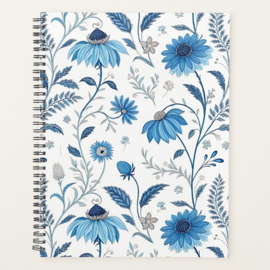 Chinoiserie Blue Echinacea Pattern プランナー手帳 (正面)