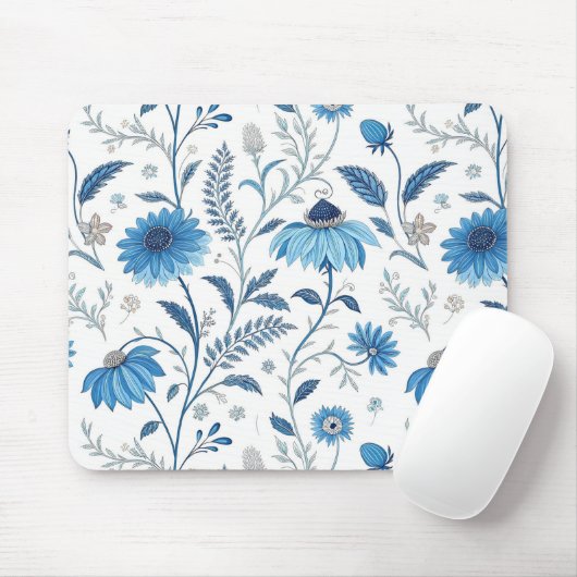 Chinoiserie Blue Echinacea Pattern マウスパッド (マウス)