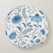 Chinoiserie Blue Echinacea Pattern ラウンドクッション (裏面)