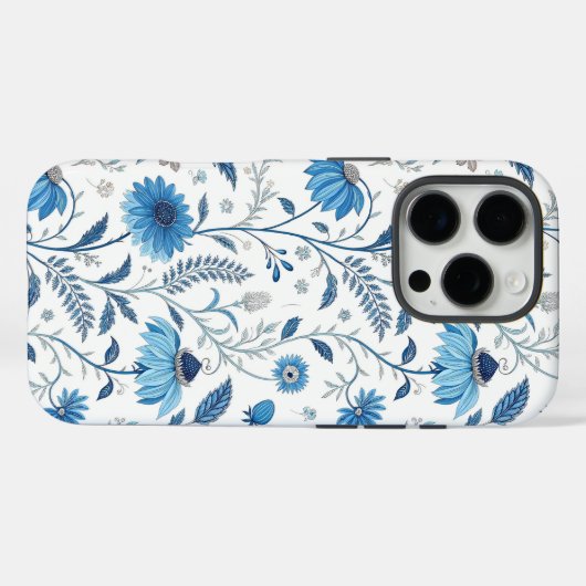 Chinoiserie Blue Echinacea Pattern Case-Mate iPhoneケース (裏面 (横))