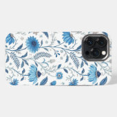 Chinoiserie Blue Echinacea Pattern iPhoneケース (裏面横)