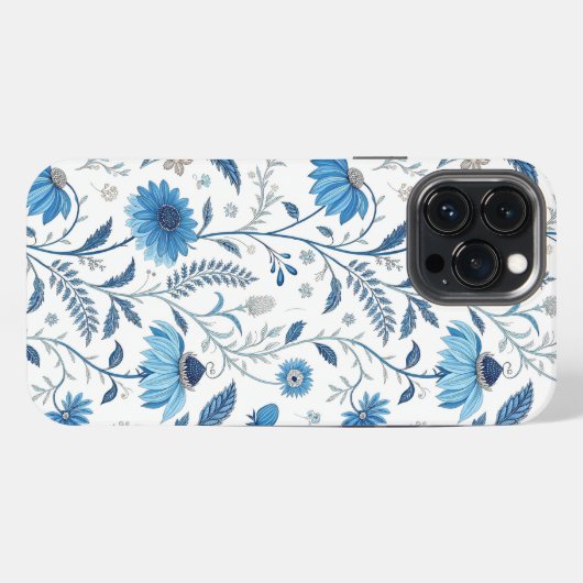 Chinoiserie Blue Echinacea Pattern iPhoneケース (裏面横)