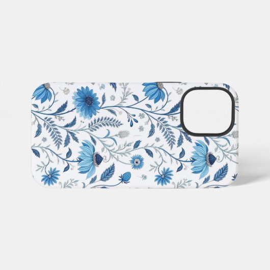 Chinoiserie Blue Echinacea Pattern iPhoneケース (裏面横)