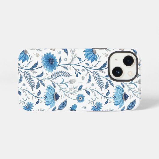 Chinoiserie Blue Echinacea Pattern iPhoneケース (裏面横)