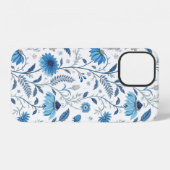 Chinoiserie Blue Echinacea Pattern iPhoneケース (裏面横)