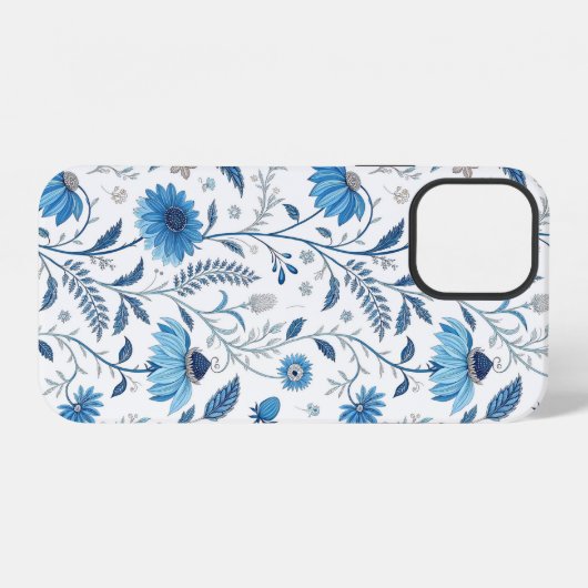 Chinoiserie Blue Echinacea Pattern iPhoneケース (裏面横)