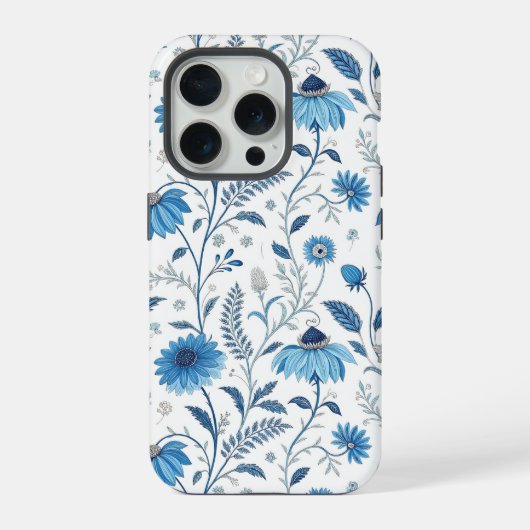 Chinoiserie Blue Echinacea Pattern iPhoneケース (裏面)