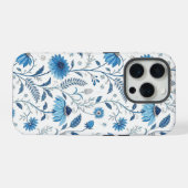 Chinoiserie Blue Echinacea Pattern iPhoneケース (裏面横)