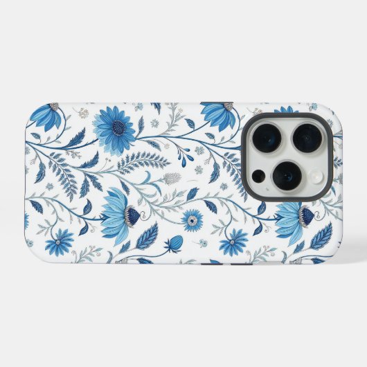 Chinoiserie Blue Echinacea Pattern iPhoneケース (裏面横)