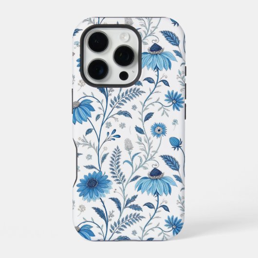 Chinoiserie Blue Echinacea Pattern iPhoneケース (裏面)