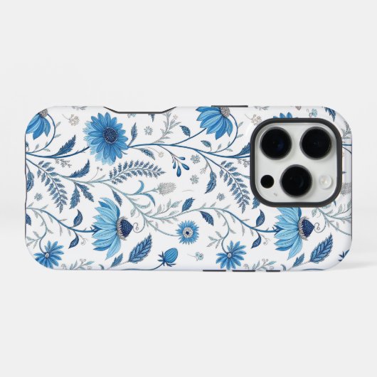 Chinoiserie Blue Echinacea Pattern iPhoneケース (裏面横)