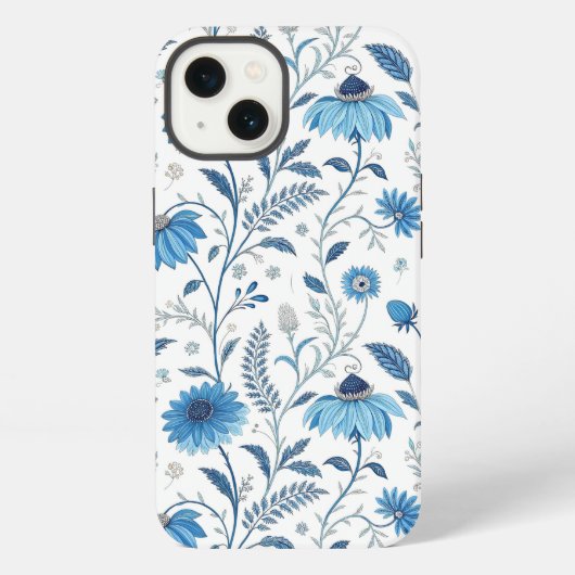 Chinoiserie Blue Echinacea Pattern iPhoneケース (裏面)