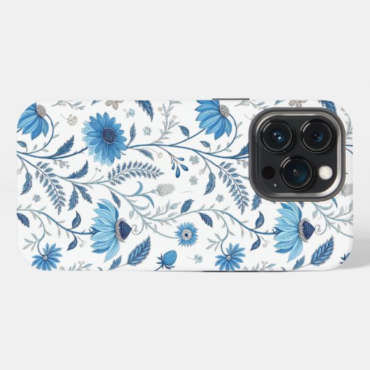 Chinoiserie Blue Echinacea Pattern iPhoneケース (裏面横)