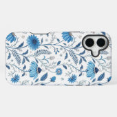 Chinoiserie Blue Echinacea Pattern iPhoneケース (裏面横)