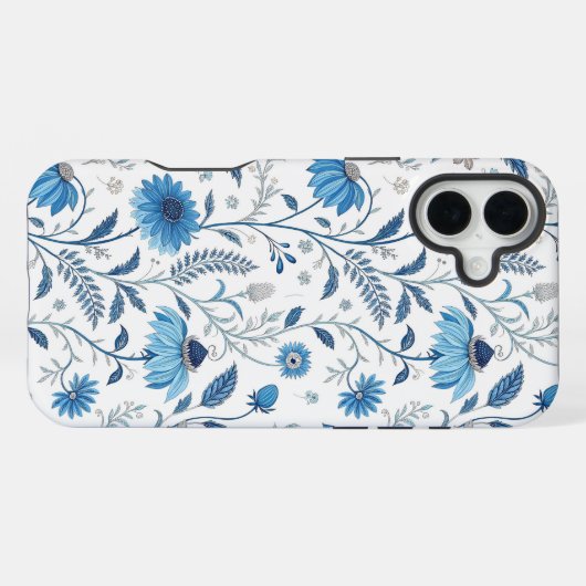 Chinoiserie Blue Echinacea Pattern iPhoneケース (裏面横)