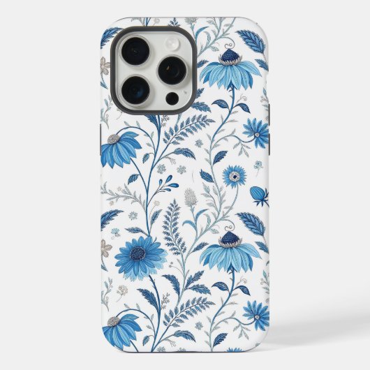 Chinoiserie Blue Echinacea Pattern iPhoneケース (裏面)