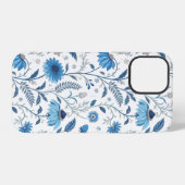 Chinoiserie Blue Echinacea Pattern iPhoneケース (裏面横)