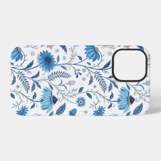 Chinoiserie Blue Echinacea Pattern iPhoneケース (裏面横)