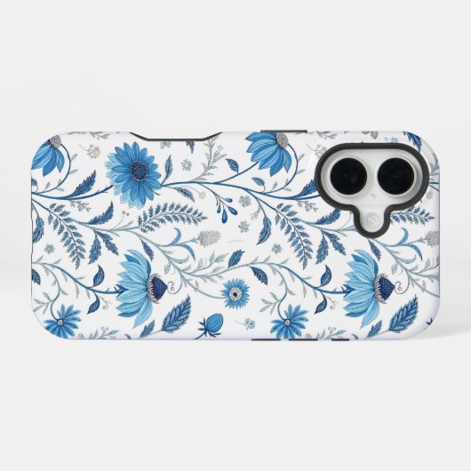 Chinoiserie Blue Echinacea Pattern iPhone 16ケース (裏面横)