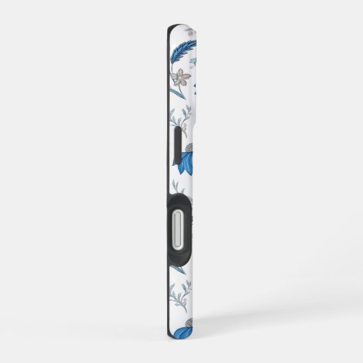 Chinoiserie Blue Echinacea Pattern iPhone 16ケース (右側面)