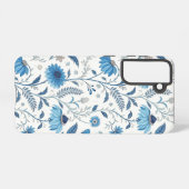 Chinoiserie Blue Echinacea Pattern Samsung Galaxyケース (裏面横)