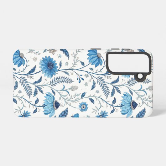 Chinoiserie Blue Echinacea Pattern Samsung Galaxyケース (裏面横)