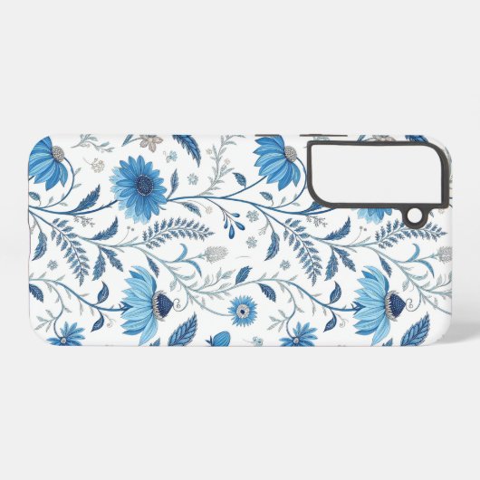 Chinoiserie Blue Echinacea Pattern Samsung Galaxyケース (裏面横)