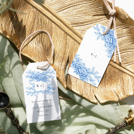 Chinoiserie Blue Floral Classic Wedding Monogram ギフトタグ