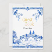 Chinoiserie Blue Guest Book Bridal shower Sign 招待状 (正面)