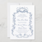 Chinoiserie blue photo save the date  招待状 (正面)