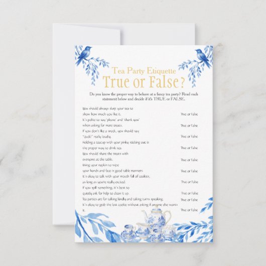 Chinoiserie Blue Tea Etiquette Bridal shower game  招待状 (正面)