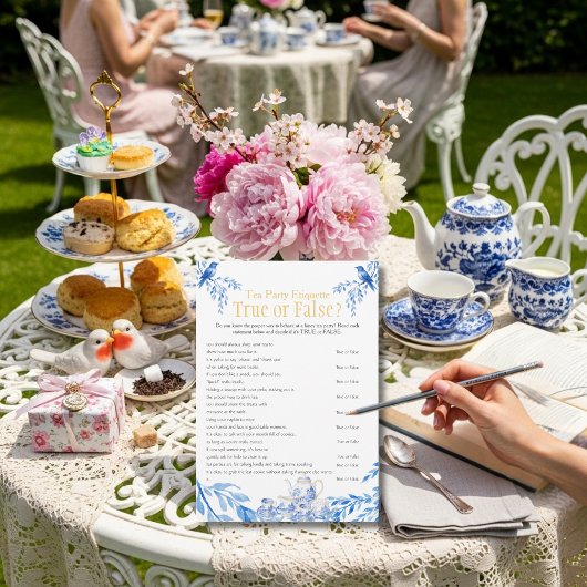 Chinoiserie Blue Tea Etiquette Bridal shower game  招待状