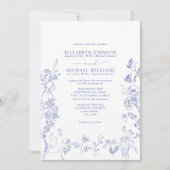 Chinoiserie Blue Victorian Floral Details Wedding 招待状 (正面)