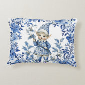 Chinoiserie Blue White Floral Christmas Elf アクセントクッション (裏面)
